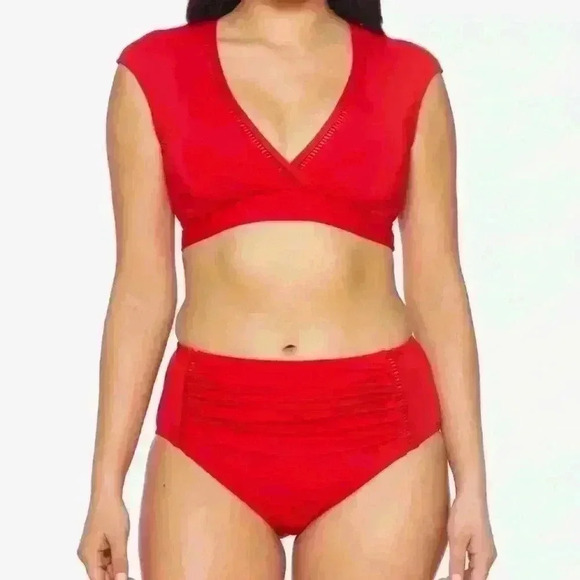 Bleu Rod Beattie Behind the Seams Cap Sleeve swim Top red size 14 pool beach - Picture 5 of 10
